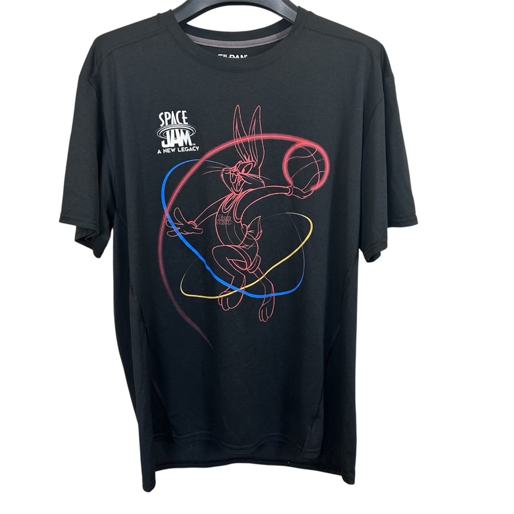 Gildan performance Space Jam tee shirt‎ Bugs Bunny Basketball L Slam Dunk READ
